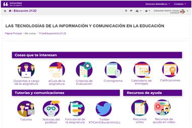 Escritorio o dashboard del aula virtual