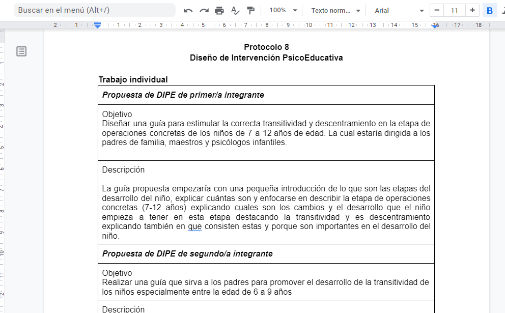 Ejemplo del diseño de los Documentos de Google para la ronda 4