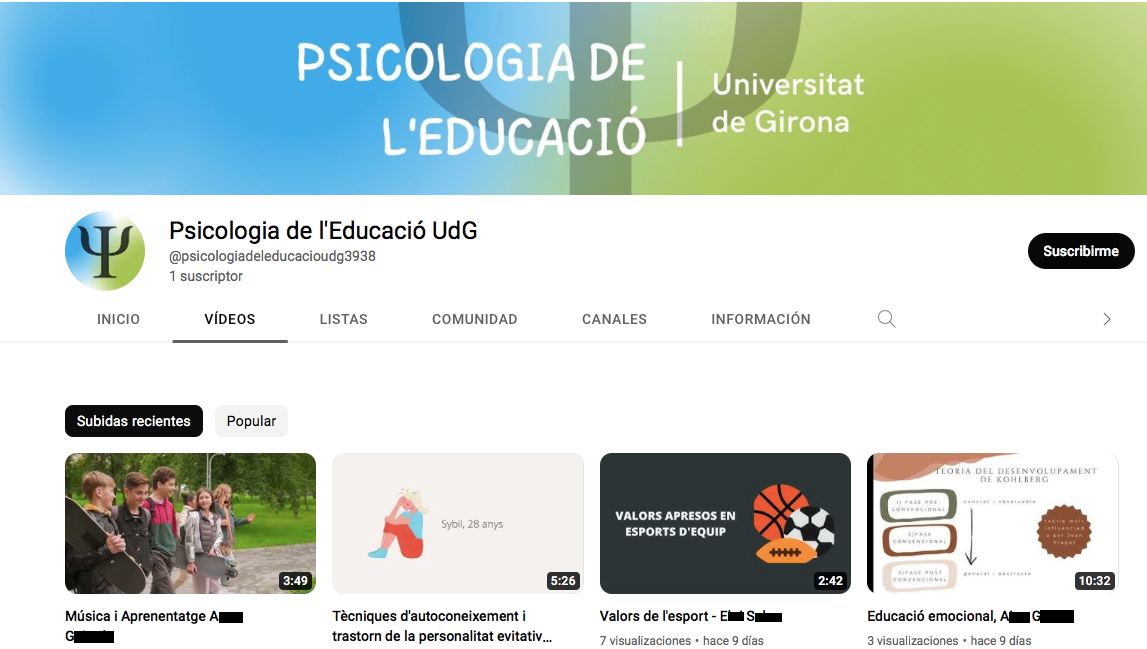 Canal de YouTube creado para compartir los vídeos producidos por los y las estudiantes