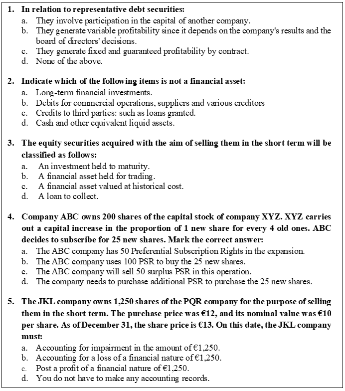 Examples from the first part of the questionnaire for Topic 3-Financial Instruments