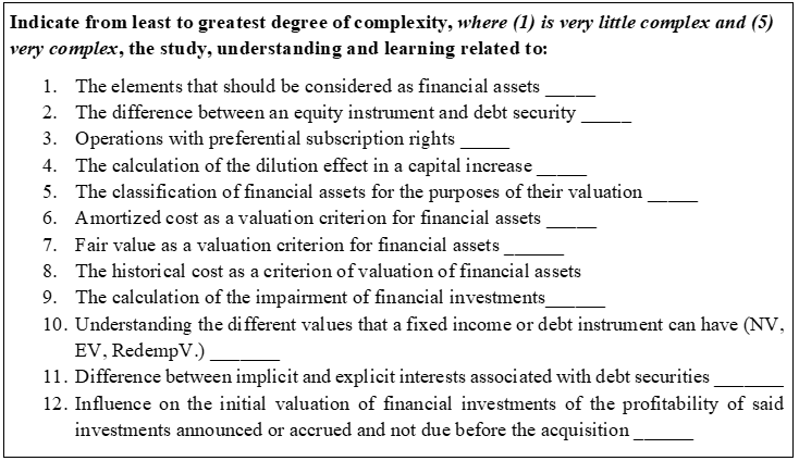 Examples from the second part of the questionnaire for Topic 3-Financial Instruments