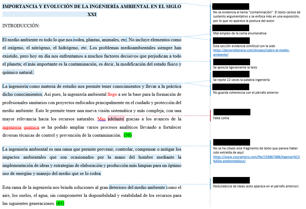 Fragmento de un texto argumentativo presentado por un estudiante en evaluación diagnóstica